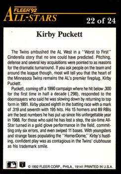 1992 Fleer - All-Stars #22 Kirby Puckett Back