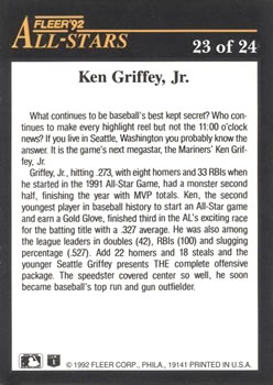 1992 Fleer - All-Stars #23 Ken Griffey, Jr. Back