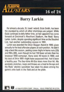 1992 Fleer - All-Stars #16 Barry Larkin Back