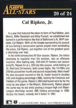1992 Fleer - All-Stars #20 Cal Ripken, Jr. Back