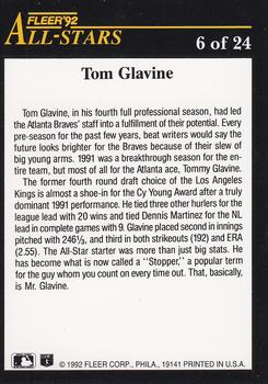 1992 Fleer - All-Stars #6 Tom Glavine Back