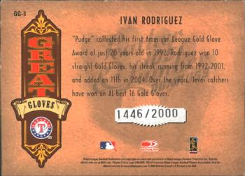 2005 Donruss Leather & Lumber - Great Gloves #GG-3 Ivan Rodriguez Back