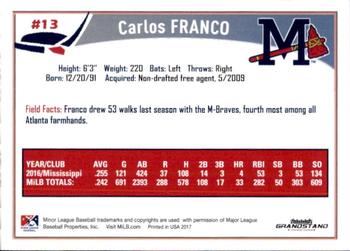 2017 Grandstand Mississippi Braves #7 Carlos Franco Back