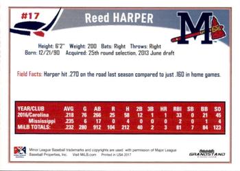 2017 Grandstand Mississippi Braves #12 Reed Harper Back
