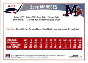 2017 Grandstand Mississippi Braves #18 Joey Meneses Back