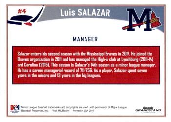 2017 Grandstand Mississippi Braves #27 Luis Salazar Back