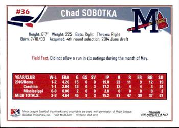 2017 Grandstand Mississippi Braves #30 Chad Sobotka Back