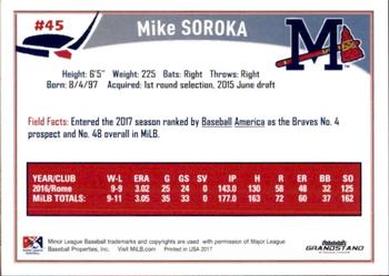 2017 Grandstand Mississippi Braves #31 Mike Soroka Back