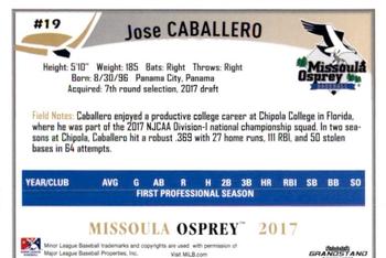 2017 Grandstand Missoula Osprey #7 Jose Caballero Back