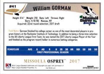 2017 Grandstand Missoula Osprey #11 William Gorman Back