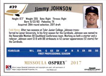 2017 Grandstand Missoula Osprey #12 Jimmy Johnson Back