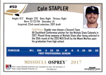 2017 Grandstand Missoula Osprey #27 Cole Stapler Back