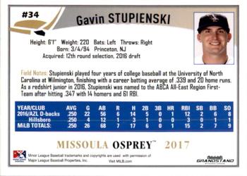 2017 Grandstand Missoula Osprey #28 Gavin Stupienski Back