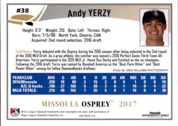 2017 Grandstand Missoula Osprey #30 Andy Yerzy Back