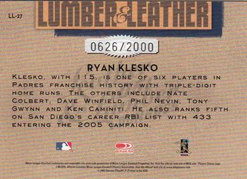 2005 Donruss Leather & Lumber - Lumber & Leather #LL-27 Ryan Klesko Back