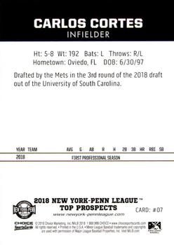 2018 Choice New York-Penn League Top Prospects #07 Carlos Cortes Back
