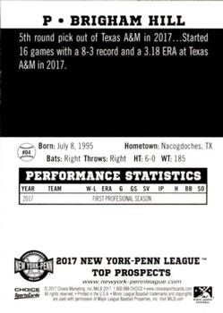 2017 Choice New York-Penn League Top Prospects #04 Brigham Hill Back