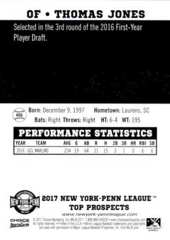2017 Choice New York-Penn League Top Prospects #06 Thomas Jones Back