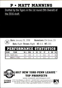 2017 Choice New York-Penn League Top Prospects #09 Matt Manning Back