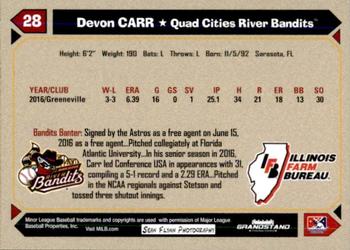 2017 Grandstand Quad Cities River Bandits SGA #NNO Devon Carr Back