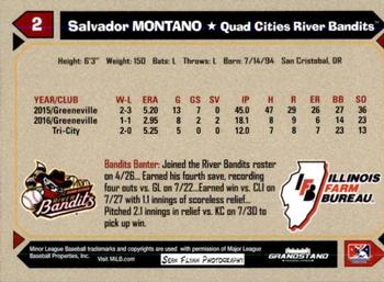 2017 Grandstand Quad Cities River Bandits SGA #NNO Salvador Montano Back