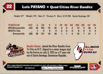 2017 Grandstand Quad Cities River Bandits SGA #NNO Luis Payano Back