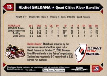 2017 Grandstand Quad Cities River Bandits SGA #NNO Abdiel Saldana Back