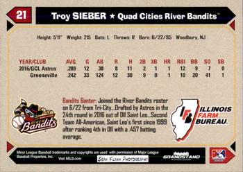 2017 Grandstand Quad Cities River Bandits SGA #NNO Troy Sieber Back