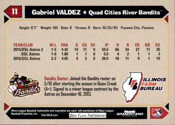 2017 Grandstand Quad Cities River Bandits SGA #NNO Gabriel Valdez Back