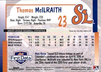 2017 Grandstand St. Lucie Mets #NNO Thomas McIlraith Back