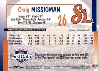 2017 Grandstand St. Lucie Mets #NNO Craig Missigman Back