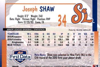 2017 Grandstand St. Lucie Mets #NNO Joseph Shaw Back