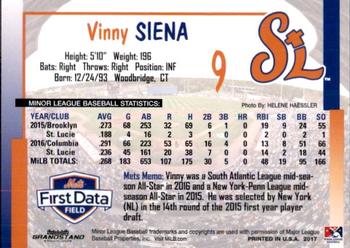 2017 Grandstand St. Lucie Mets #NNO Vinny Siena Back