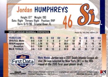2017 Grandstand St. Lucie Mets Update #NNO Jordan Humphreys Back