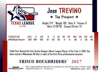 2017 Grandstand Texas League Top Prospects #21 Jose Trevino Back