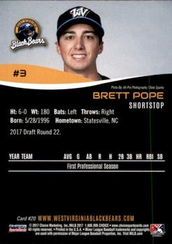 2017 Choice West Virginia Black Bears #20 Brett Pope Back