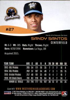 2017 Choice West Virginia Black Bears #21 Sandy Santos Back