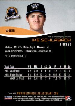 2017 Choice West Virginia Black Bears #22 Ike Schlabach Back