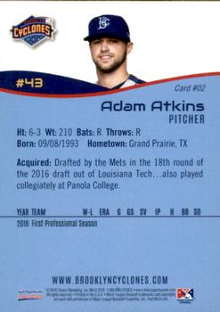 2016 Choice Brooklyn Cyclones #2 Adam Atkins Back