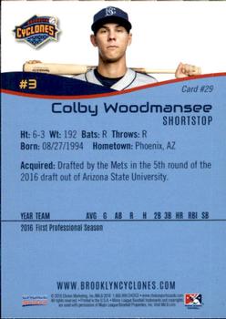 2016 Choice Brooklyn Cyclones #29 Colby Woodmansee Back