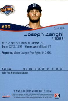 2016 Choice Brooklyn Cyclones #30 Joseph Zanghi Back