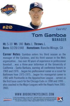 2016 Choice Brooklyn Cyclones #32 Tom Gamboa Back
