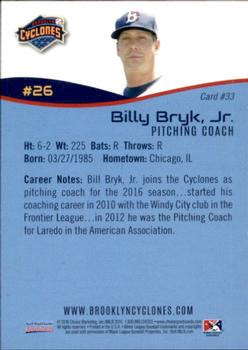 2016 Choice Brooklyn Cyclones #33 Billy Bryk Jr. Back