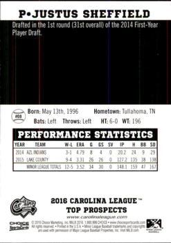 2016 Choice Carolina League Top Prospects #8 Justus Sheffield Back