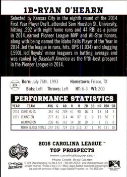 2016 Choice Carolina League Top Prospects #24 Ryan O'Hearn Back