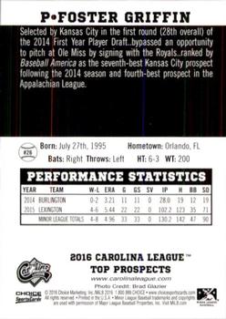 2016 Choice Carolina League Top Prospects #26 Foster Griffin Back