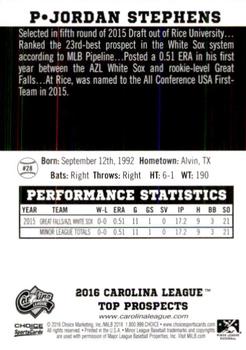 2016 Choice Carolina League Top Prospects #28 Jordan Stephens Back