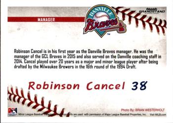 2016 Grandstand Danville Braves #4 Robinson Cancel Back