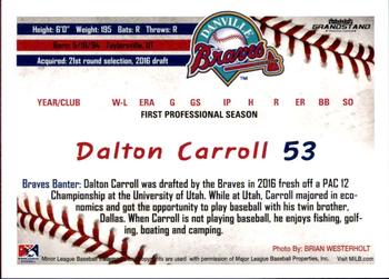 2016 Grandstand Danville Braves #5 Dalton Carroll Back