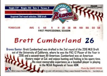 2016 Grandstand Danville Braves #10 Brett Cumberland Back